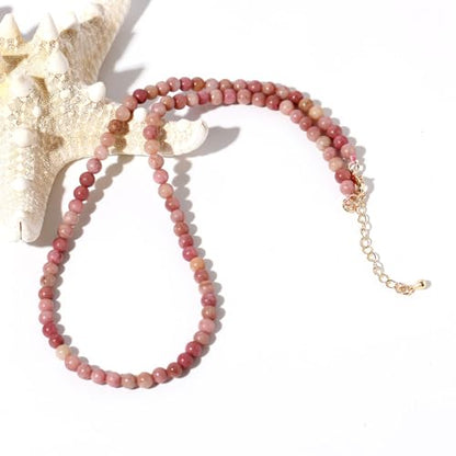 Simple Choker Necklace for Women Real Stone and Crystals Necklaces 4mm Beaded Choker Jewelry Meditation Gift for Women (16"+2") - style: Redwood Grain Stone