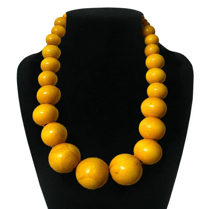 COLORFUL BLING Ethnic Natural Wood Beads Necklace for Men Women Africa Wooden Chain Chunky Strand Necklace Statement Hip Hop Jewelry - color: yellow short