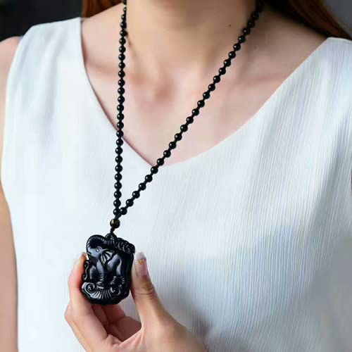 Black Obsidian Necklace Protection Pendant with Extended Bead Chain Healing Crystal Stone Amulet Necklace for Men Women - color: ElephantA