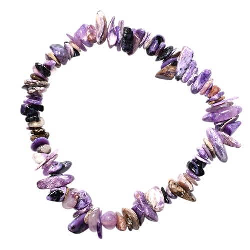 Zenergy Gems Charged Premium Natural Crystal Chip Bead Bracelet + Moroccan Selenite Charging Crystal [Included] - color: Charoite
