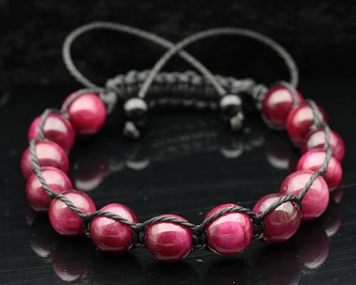 ElisaJewelryArt - Natural Black Onyx Beaded Bracelet Genuine Gemstone Strenght Crystal Macrame Bracelet Unisex Bracelet - color: Pink Tiger Eye, size: WOMEN