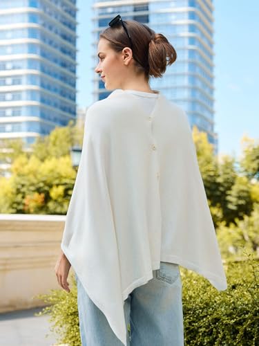 Lacretazhi Women'S Shawl Wraps Poncho Sweater Lightweight Knit Scarf With Buttons Versatile Cape Cardigan Spring Summer Fall - color: White