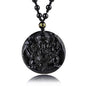 Black Obsidian Necklace Natural Crystal Amulet Protection Pendant with Adjustable Rope Lucky Talisman Necklaces Jewelry Gift for Men Women - color: Ganesha A