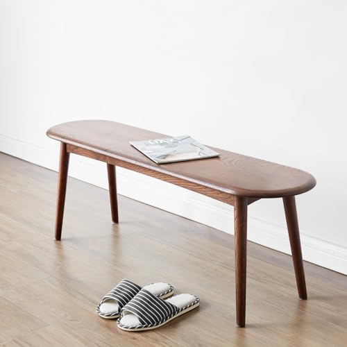 100% Solid Oak Wood Dining Bench, 39.5'' Entryway Bench Ottoman with Rounding Corner Design for Kitchen Living Room Bedroom, Walnut - size: 39.6inch-Walnut-Round Corner
