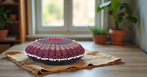 Large Round seat Floor Cushion Chair Ottoman Cover Pouf Pillow Meditation Floor Cushions for Adults Seating pouffe Ottoman Throw Covers Craft Room Furniture for Sitting Cover 22 Inches (Pink)