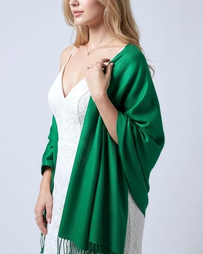 Achillea Lightweight Pashmina Scarf for Women – Soft Silky Shawl Wrap for Evening Dresses, Bridesmaids & Everyday Wear - color: Emerald Green