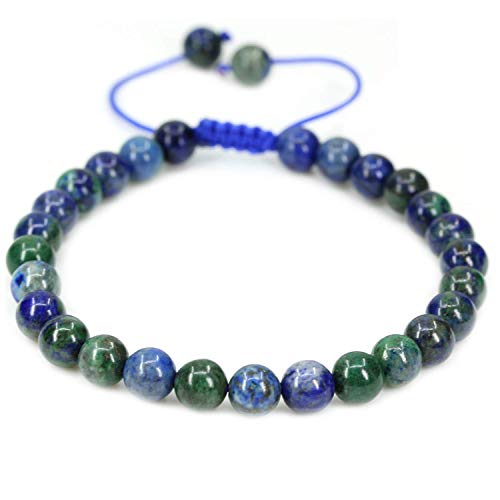 Angelstones Handmade Gemstone 6mm Round Beads Adjustable Braided Macrame Tassels Chakra Reiki Bracelets 7-9 inch Unisex - color: Lapis Chrysocolla