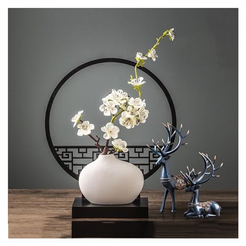 Statues Ornaments Decoration with white flowers of waxberry,Coffee Room Arrangement,Small Figurine Collectibles Meditation Decor, White Ceramic, Living Room, Yoga Zen, Home Decoration. Sculpture Figur