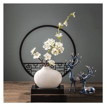 Statues Ornaments Decoration with white flowers of waxberry,Coffee Room Arrangement,Small Figurine Collectibles Meditation Decor, White Ceramic, Living Room, Yoga Zen, Home Decoration. Sculpture Figur