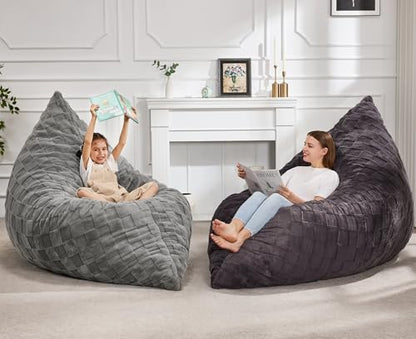 Hobestluk 3 in 1 Bean Bag Chair Giant Bean Bag Chairs for Adults with Plaid Cover Convertible Bean Bag Floor Cushion with Machine Washable Cover for Living Room (Plaid Dark Grey) - color: Jet Grey