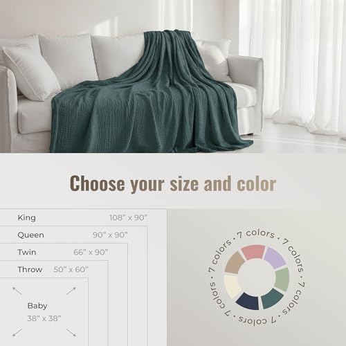 4-Layer Muslin Cotton King Bed Blanket (108 x 90 inches) – Ultra Soft, Breathable & Lightweight All-Season Gauze Blanket, Cozy Comfort, Machine Washable – Teal - color: Teal, size: King (108 x 90 inches)