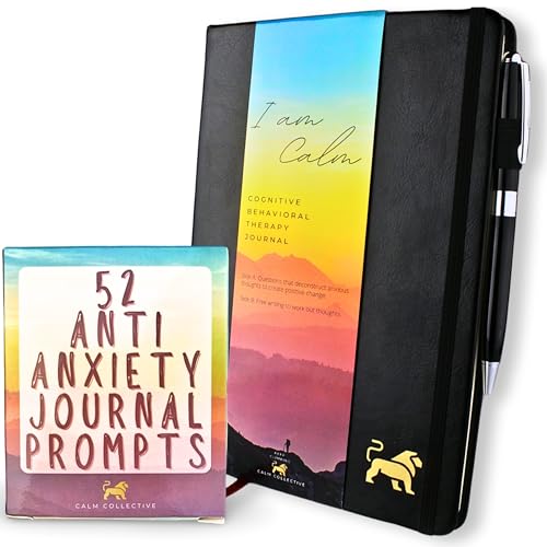 Calm Collective Guided CBT Anxiety Relief Journal for Mental Health Therapy, Mindfulness Self Care Prompt Cards, Wellness Gift Diary Notebook