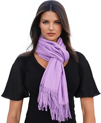Ocomfly 100% Pashmina Scarf for Women - Premium Womens Scarves - Gift Boxed - Shawls or Wraps - Ultra Soft and Warm - color: Lilac Purple