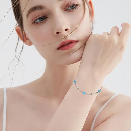 Anklet Bracelet for Women 925 Sterling Silver Natural Stone Chain Bead Ankle Bracelet Beach Summer Fine Jewelry Mothers Day Birthday Gifts for Women Mom Wife