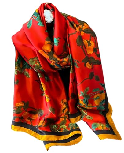 Hioyiwse Shawl Scarf For Women Lightweight Scarves Floral Pattern Formal Evening Dressesformal Shawl Summer Wraps - color: E21-orange Blossom With Red Background（70.8"x35.4")