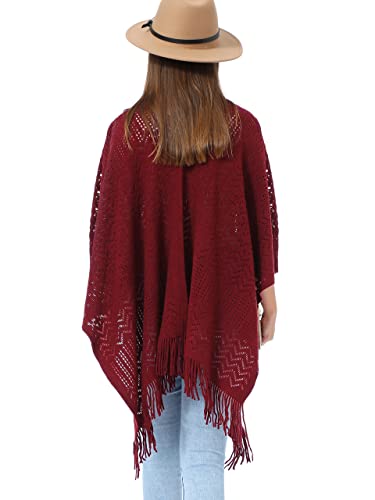 Soul Young Knitted Poncho Sweater for Women Ladies Pullover Wraps Cozy Topper shawl Cape - color: Burgundy