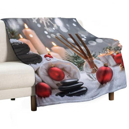 Christmas Balls Towels Throw Blanket, Soft Lightweight Cozy Warm Zens Stones Candle Flannel Blankets for Couch Bed Travel, 50"x60" - color: Christmas Balls Towels, size: 50"x60"