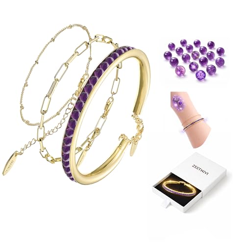Intentional Healing Stones Bracelet for Women, 3PCS Layered Set with Semi‑Precious Stone Beads, Inspirational Jewelry for Calm Rituals & Emotional Balance - style: Amethyst - Calm & Balance