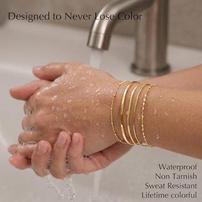 Dainty Gold Bracelet for Women Stack, Thin Bracelets Stackable Set with Bangle Cuff, Box, Herringbone, Paperclip, Figaro, Sparkling Link Chains Waterproof, Simple Jewelry Gifts for Women Non Tarnish - color: style 01-gold