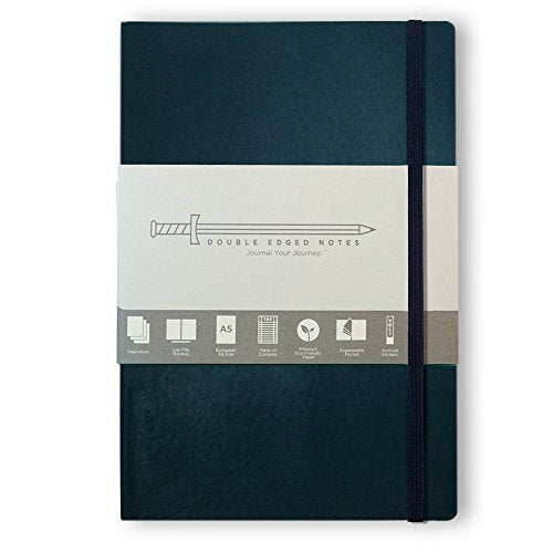 Navy Softcover Journal with Ruled Pages: DIY Table of Contents, 185 Numbered Pages, Archival Stickers, Premium Paper 5.75" x 8.25", Interior Pocket, Bookmark. Perfect Bible Journal or Diary.