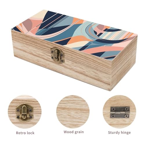 Wooden Box Wood Storage Box Trinket Box Geometric Modernism Printed Storage Boxes with Lids for Souvenirs And Jewelry