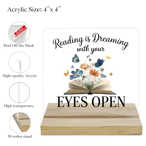 Book Lover Gifts Desk Decor Sign, Reading Is Dreaming With Your Eyes Open Acrylic Plaque - color: Reading