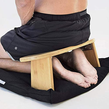 Bamboo Kneeling Meditation Bench, Locking Hinges & Free Black Canvas Carry Bag, Folding Portable Design for Outdoor use & Travel