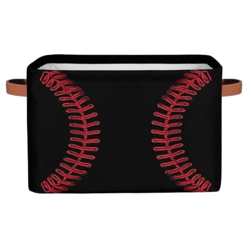 Storage Baskets Bin, Black Baseball Red Stitching Collapsible Canvas Fabric Storage Bin Decorative Baskets Toy Organizer Rectangle Storage Boxes with handles for Home Shelves Nursery,1Pack,C-04 - color: A-11