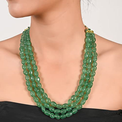 Ratnavali Jewels Quartz Multi Layer Strand Mala Beads Party Wear Necklace Jewelry Women RV3415 - color: Green