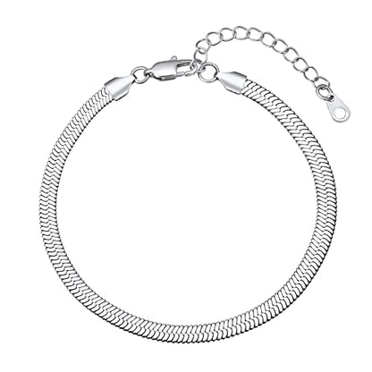 FindChic Elegant Herringbone Snake Chain Anklets/Bracelets 3MM/5MM Width Stainless Steel/18K Gold/Rose Gold Plated/Black 4 Color Options, 8.3'' 8.5'' 10.5'' Length, with Gift Box - color: A: 5mm 8.5'' anklet (Stainless Steel)