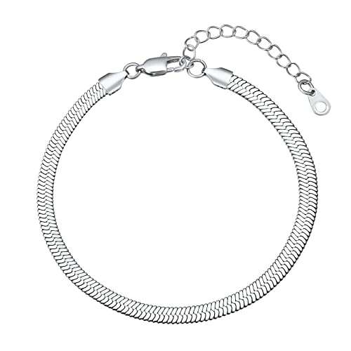 FindChic Elegant Herringbone Snake Chain Anklets/Bracelets 3MM/5MM Width Stainless Steel/18K Gold/Rose Gold Plated/Black 4 Color Options, 8.3'' 8.5'' 10.5'' Length, with Gift Box - color: A: 5mm 8.5'' anklet (Stainless Steel)