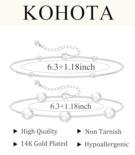 KOHOTA Silver Gold Bracelets for Women Trendy 14K Gold Plated Bracelet for Women Non Tarnish Dainty Stackable Layered Chain Heart Pearl Knot Beaded Bracelets Stack Set Charm Mothers Day Jewelry Gifts - color: B.Pearl-silver