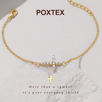 3mm Diamond Classic Tennis Bracelet for Women Dainty, Gold Jesus Cross Bracelets Trendy, 14K Gold Plated Heart/Evil Eye/Pearl/Starfish & Seashell Charm Bracelets for Women Bulk - style: CZ Cross-Gold