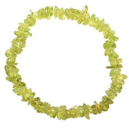 Zenergy Gems Charged Premium Natural Crystal Chip Bead Bracelet + Moroccan Selenite Charging Crystal [Included] - color: Peridot