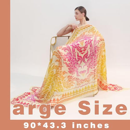100% Mulberry Extra Large Silk Pashmina Scarf Shawls And Wraps For Women Evening Dress Summer Travel Floral Blanket - color: 66 Yellow&pink