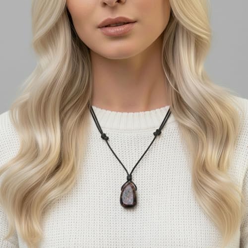 Luck Strings Garnet pendant necklace Spiritual jewelry men women Meditation Balance Grounding gemstone necklace