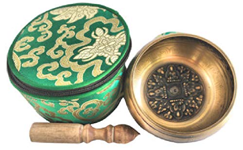 Singing Bowl with Pouch for Healing, Meditation and Yoga, Buddha Mandala Singing Bowl, Tibetan Singing Bowl with Silk Pouch by Himalayan Artisan in Nepal
