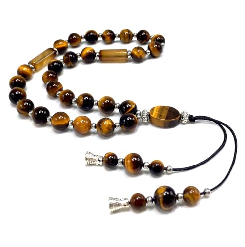Mala Prayer Beads - Mala Necklace - Tibetan Mala Prayer Beads Meditation Beads Yoga Necklace - color: (POCKET MALA)-Tiger Eye Natural Stone -8 mm- 27 Beads