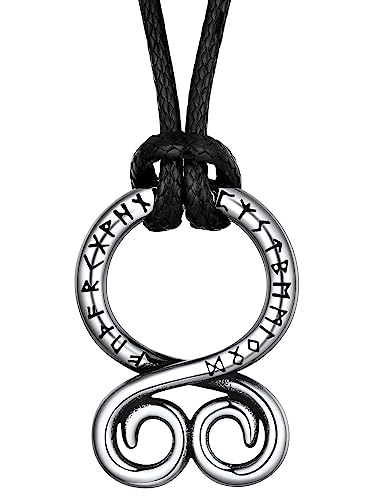 FaithHeart Norse Viking Rune Necklace with Adjustable Braided Leather/Stainless Steel Rope Chains for Men Women, Vintage Amulet Jewelry Gift with Delicate Box - color: 03. Troll Cross-Silver