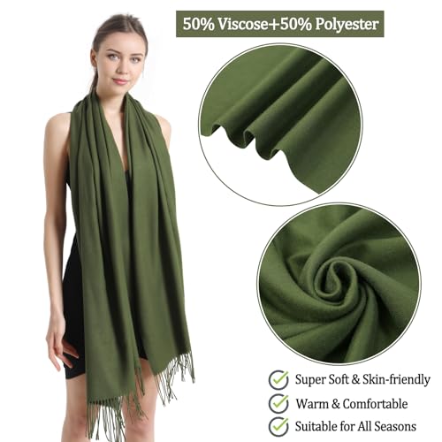 Pashmina Scarf and Shawl - Soft Women Pashminas Wrap for Wedding Evening Party dresses - color: J#. Dark Green