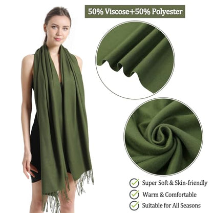 Pashmina Scarf and Shawl - Soft Women Pashminas Wrap for Wedding Evening Party dresses - color: J#. Dark Green