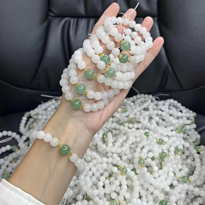 Beaded Bracelets for Women,Stretch Healing Crystal Bracelet Natural Stone Gemstone Jewelry Gifts - color: Style A-White Jade&Green Aventurine