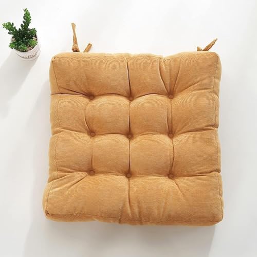 Handmade Tufted Corduroy Meditation Floor Cushion Square Sitting Mat Yoga Mindfulness Tatami Warm Thick Padding for Reading Window Seat Guest Room Lounge(Yellow,20 Inchx20Inch) - color: Yellow, size: 20 Inchx20Inch