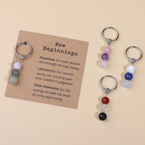 Healing Crystal Keychain Gift for New Beginnings Calming Anxiety Luck Protection Natural Gemstone Keychain for Women - color: Anxiety Relief