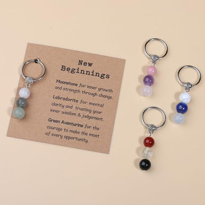 Healing Crystal Keychain Gift for New Beginnings Calming Anxiety Luck Protection Natural Gemstone Keychain for Women - color: Anxiety Relief