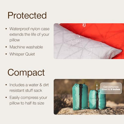 Coop Home Goods Original Adjustable Travel Pillow and Waterproof Pillow Protector Red Bundle with Compressible Stuff Sack, Medium-Firm Memory Foam and Washable Cover, CertiPUR-US Certified (19x13) - style: Bundle Red