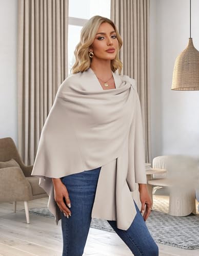 PULI Womens Large Cross Front Poncho Sweater Wrap Topper Knitted Elegant Shawls Cape for Fall Winter - color: 1-warm Oatmeal