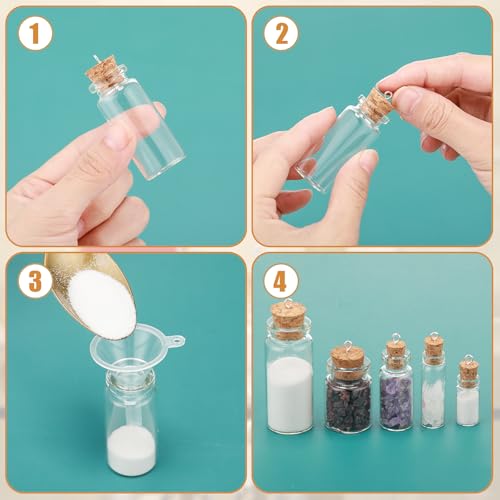 Geiserailie 45 Pcs Mini Glass Bottles with Cork Stoppers Spell Jar Mini Glass Vials Potion Bottles Clear Wishing Jars with 50 Eye Screws 3 Funnels for Party Favors DIY Art Crafts Decoration (Large) - size: Large