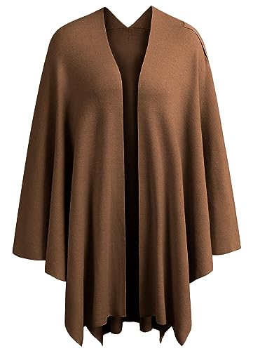 PULI Womens Large Cross Front Poncho Sweater Wrap Topper Knitted Elegant Shawls Cape for Fall Winter - color: 1-caramel