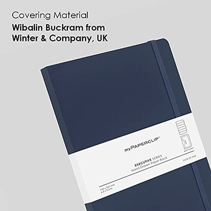 myPAPERCLIP Executive Series A5 Ruled Notebook | 192 Pages, 80 GSM, Soft Cover, A5 (5.83 x 8.27 in) | Flat Lay | Bookmark, Elastic Closure & Back Pocket | Blue - color: Blue, size: A5, Ruled